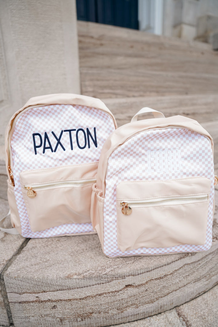 Tan Checkered Backpack