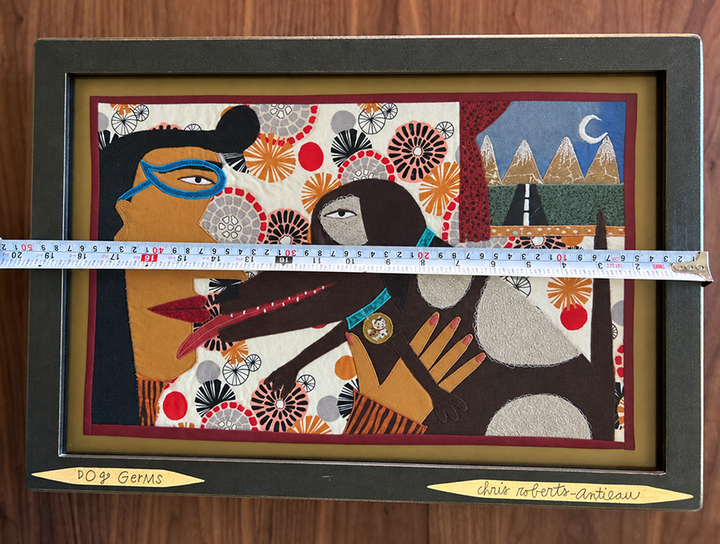 Chris Roberts-Antieau Dog Germs 2019 Original Fabric Applique Folk Art Framed