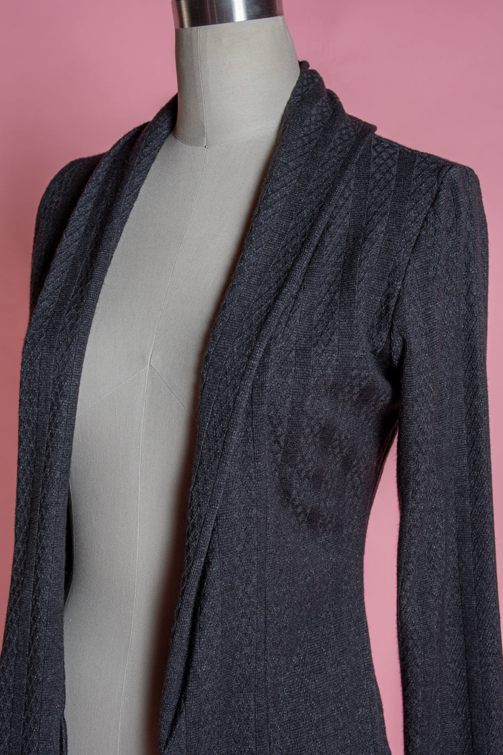 Dreamy Duster -  Pointelle Cable Knit, Heathered Black