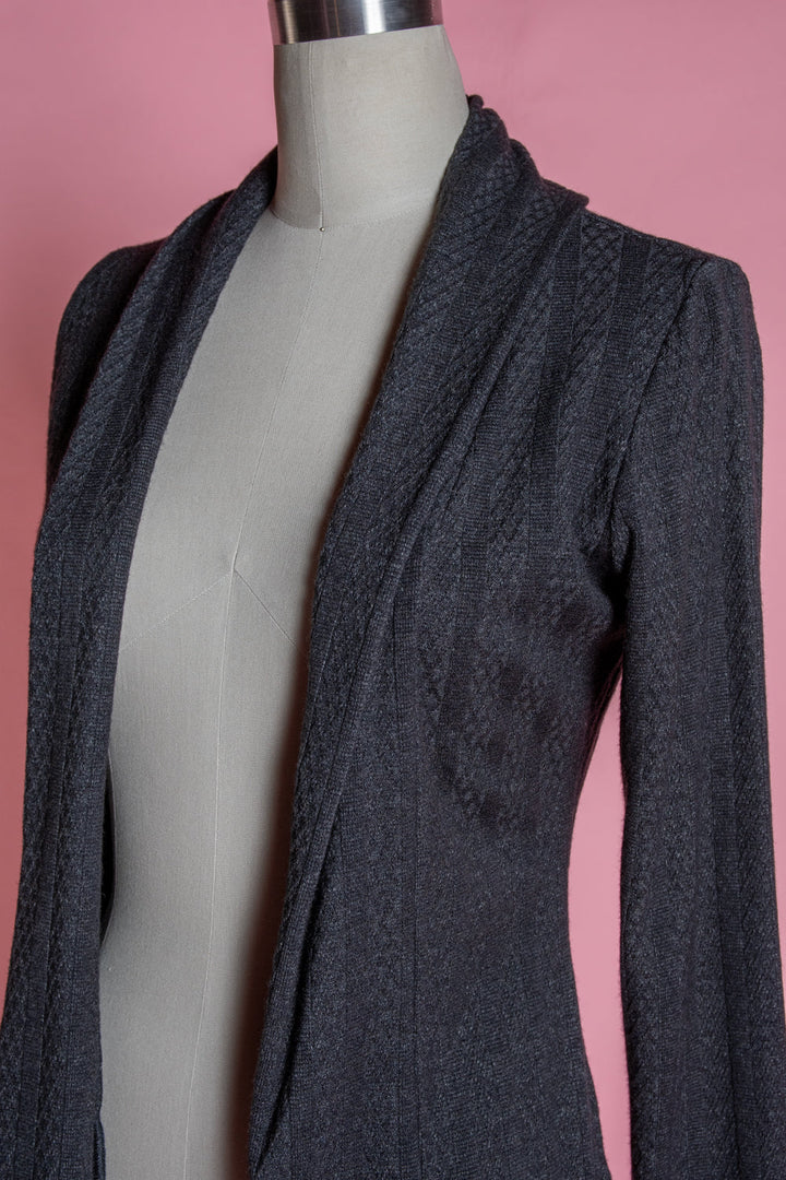 Dreamy Duster -  Pointelle Cable Knit, Heathered Black