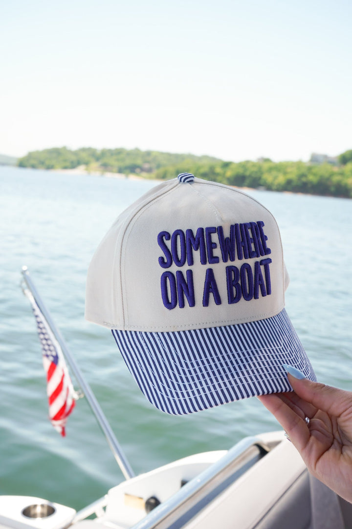 Somewhere On A Boat - Navy Stripe Trucker Hat