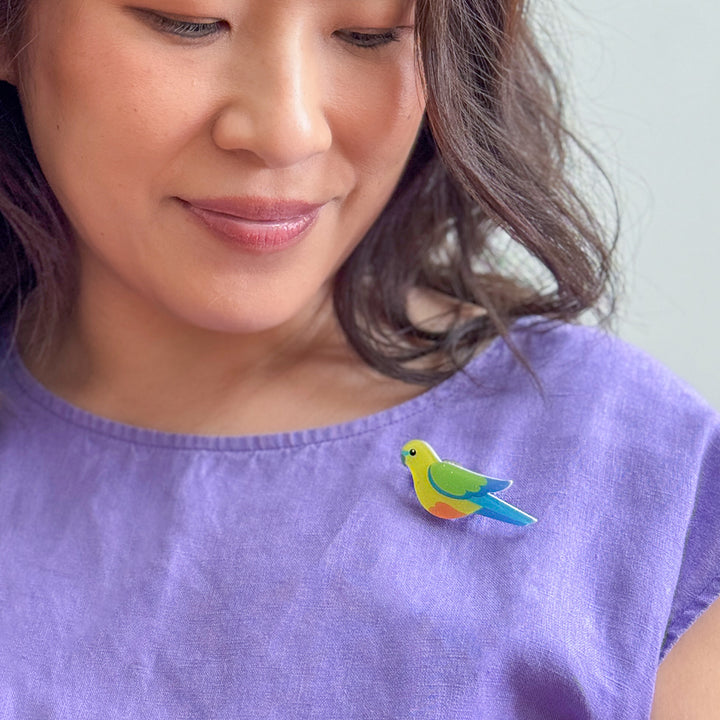 Orange-Bellied Parrot Simplified Mini Brooch by Erstwilder