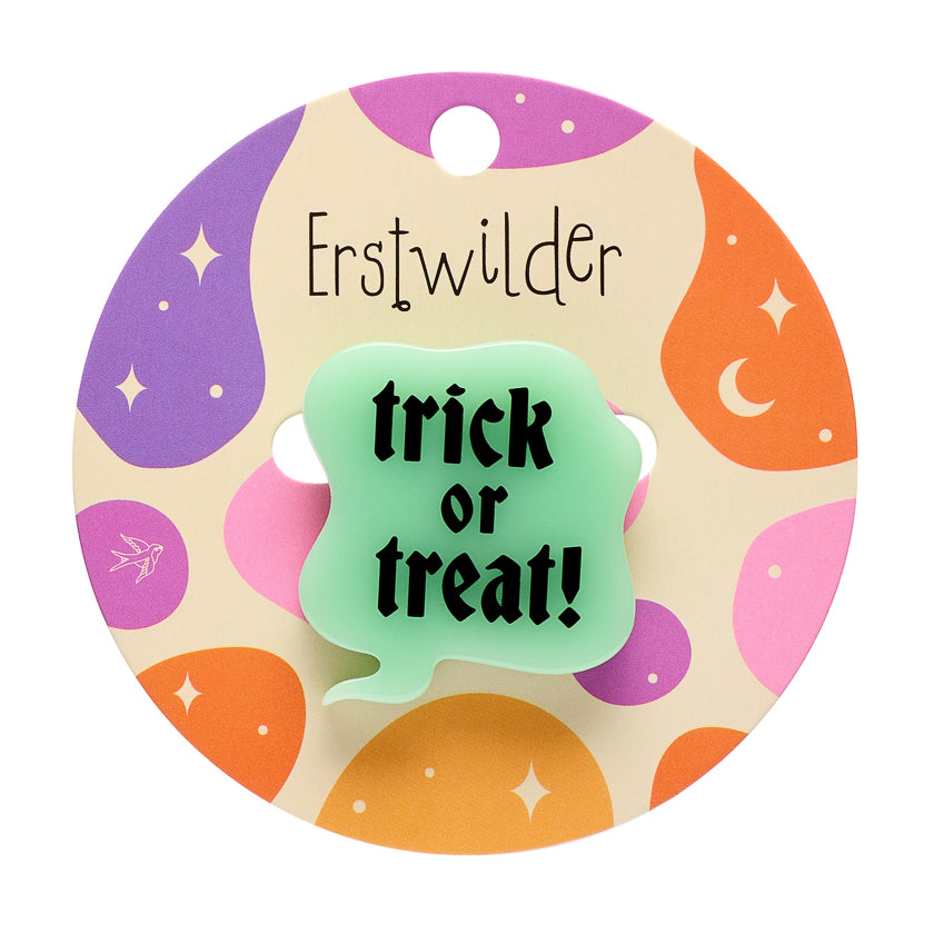 Trick or Treat! Simplified Mini Brooch by Erstwilder shown with gift box | Midnight Mischief Halloween Collection