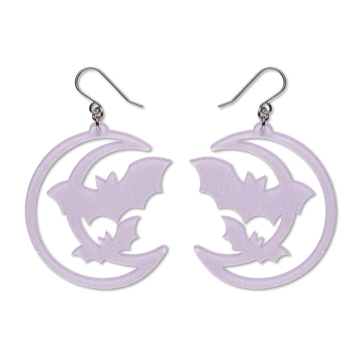 Moon and Bats Drop Earrings Purple by Erstwilder | Midnight Mischief Halloween Collection