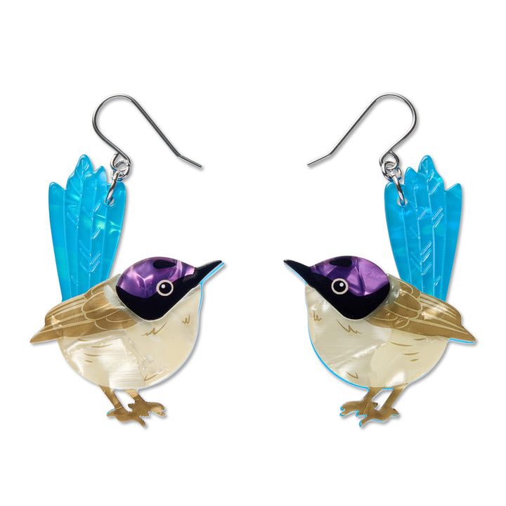 Purple-Crowned Fairy Wren Drop Earrings by Erstwilder