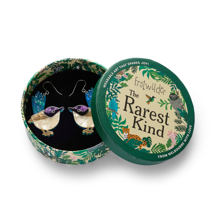 Purple-Crowned Fairy Wren Drop Earrings by Erstwilder