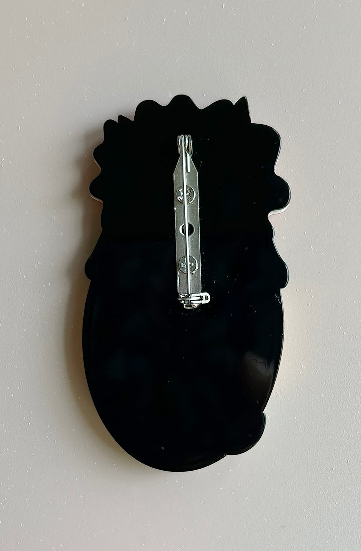 Back of the Eggcellent Easter Cat Brooch featuring a silver clasp by Johanna Parker and Lipstick and Chrome.