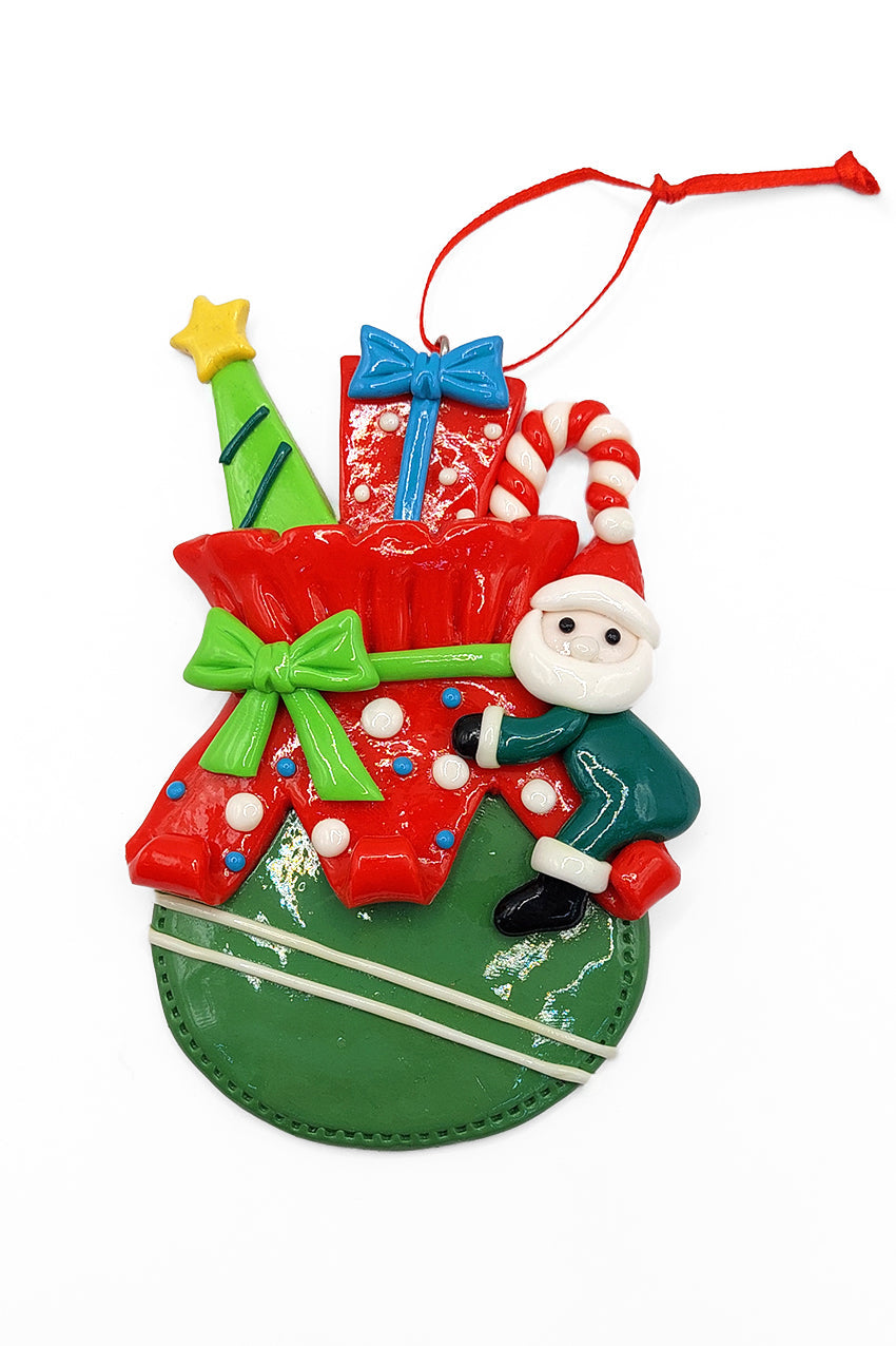 Christmas Ornament - Glossy Gingerbread Gift Bag with Santa. Wizardi Festive Decoration F07-N2-11-AA440C