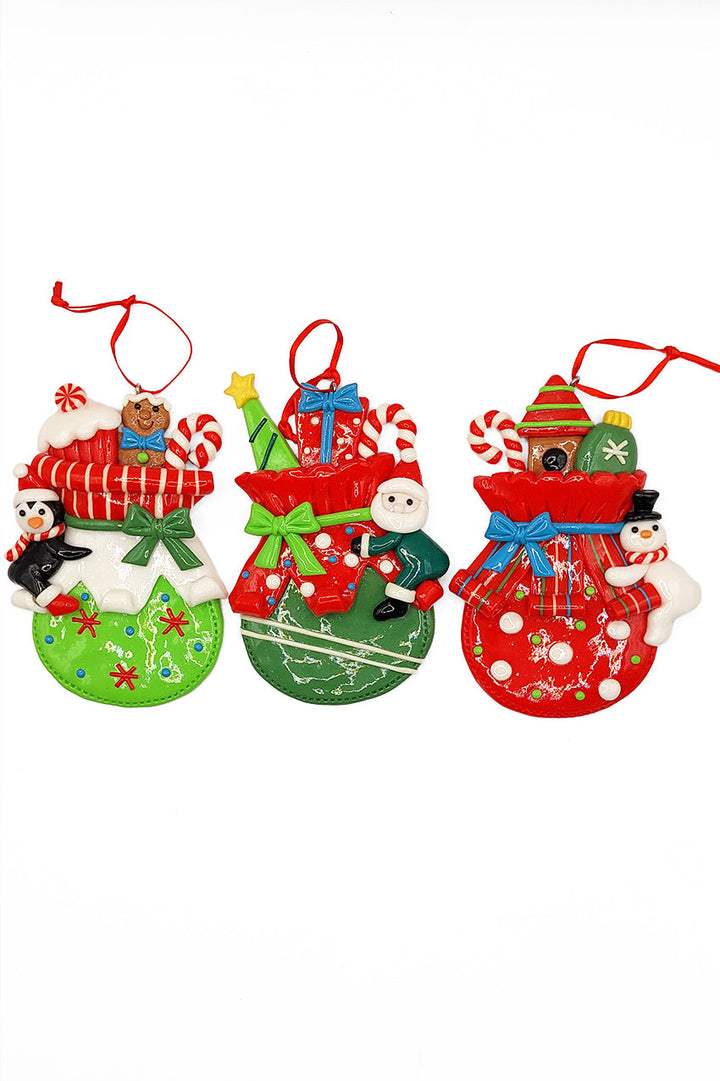 Christmas Ornament - Glossy Gingerbread Gift Bag with Santa. Wizardi Festive Decoration F07-N2-11-AA440C