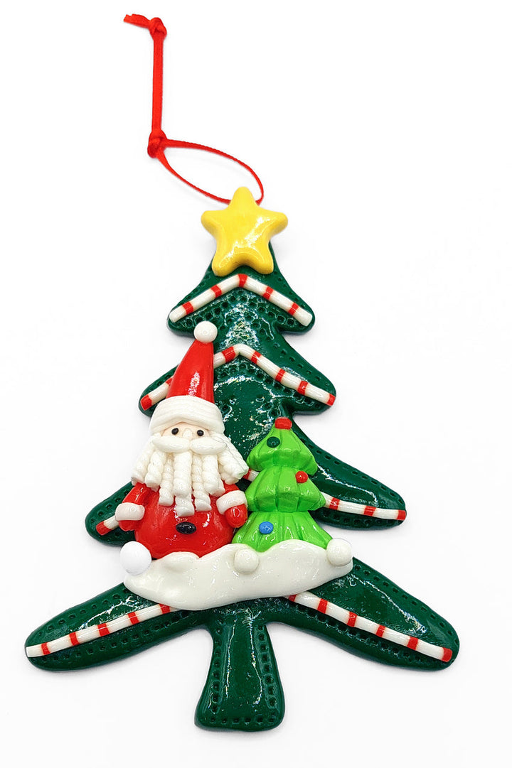 Christmas Ornament - Glossy Gingerbread Tree with Santa. Wizardi Festive Decoration F07-N2-12-AA453B