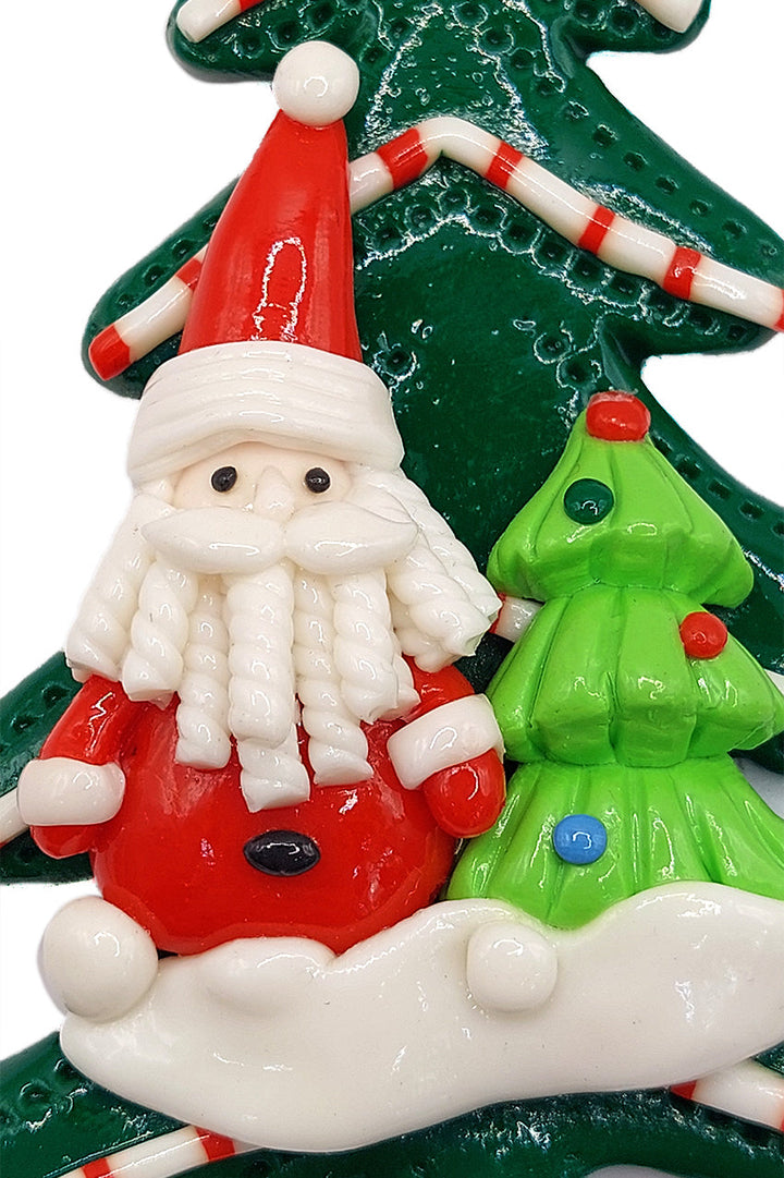 Christmas Ornament - Glossy Gingerbread Tree with Santa. Wizardi Festive Decoration F07-N2-12-AA453B