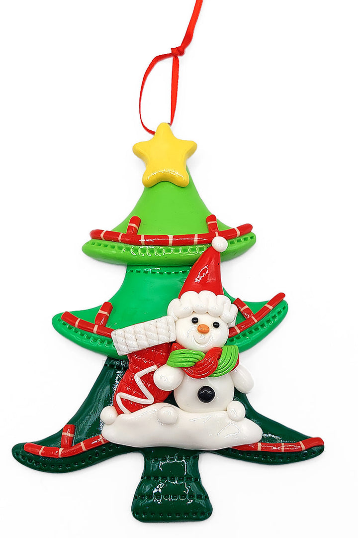 Christmas Ornament - Glossy Gingerbread Tree with Snowman. Wizardi Festive Decoration F07-N2-12-AA453C