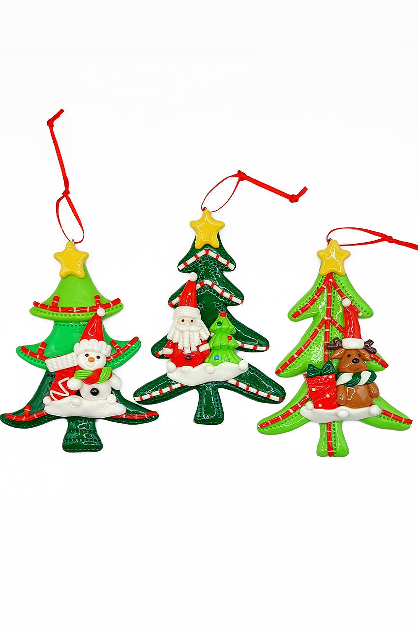 Christmas Ornament - Glossy Gingerbread Tree with Santa. Wizardi Festive Decoration F07-N2-12-AA453B