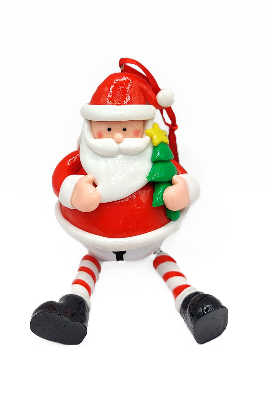 Christmas Ornament - Glossy Gingerbread Santa with Dangling Legs and Bell. Wizardi Festive Decoration F07-N2-15-SBB004A