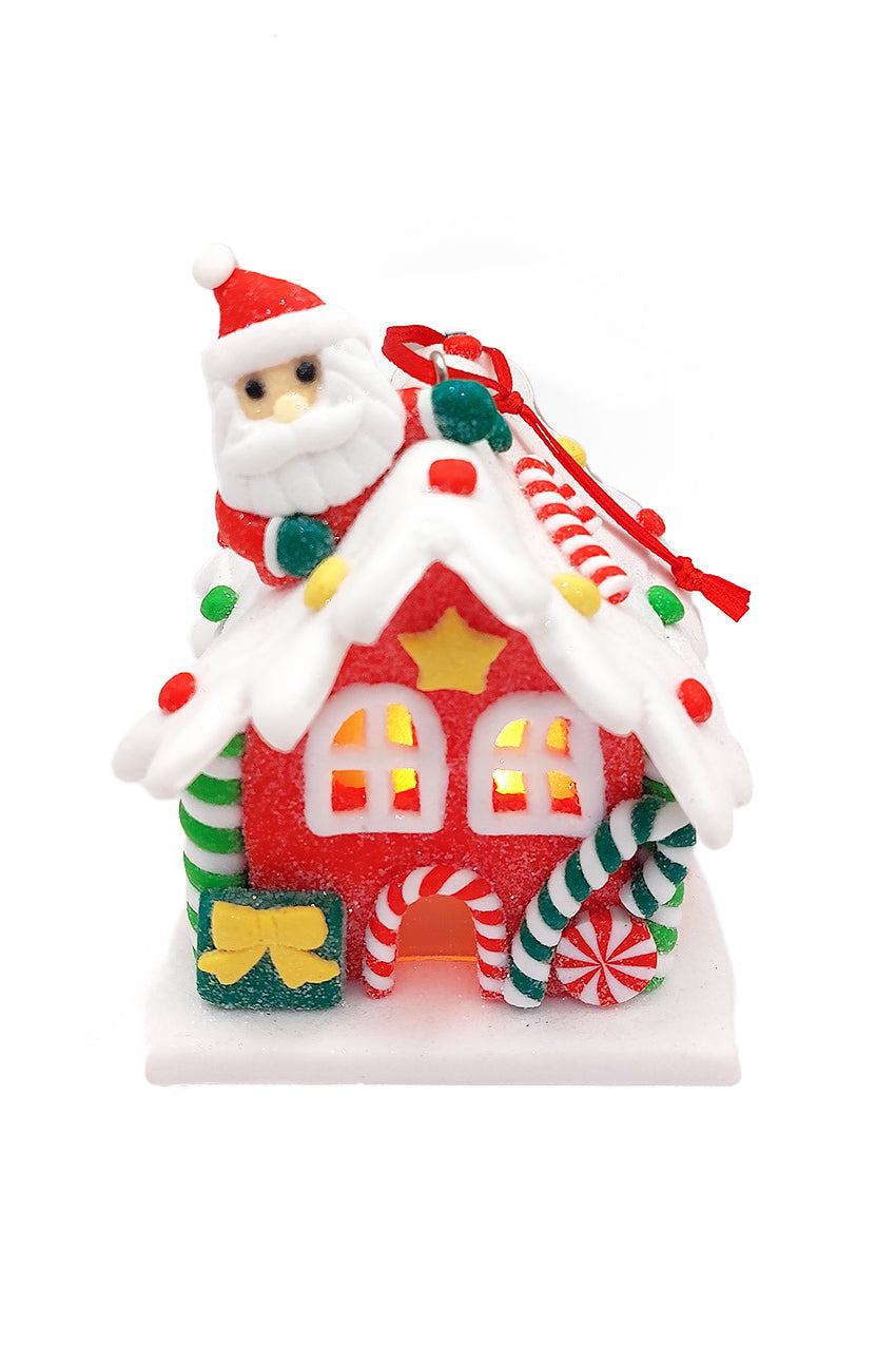 Christmas Ornament - Gingerbread Snow House with Santa. Wizardi Festive Decoration F07-N2-18-EE403A