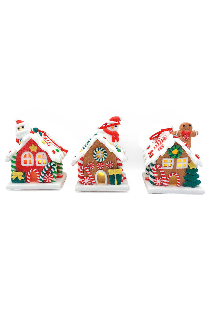 Christmas Ornament - Gingerbread Snow House with Gingerbread Man. Wizardi Festive Decoration F07-N2-18-EE403B