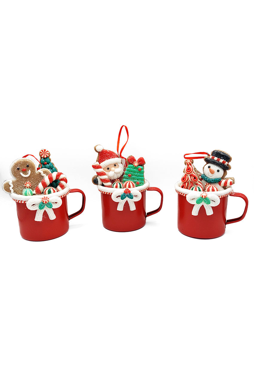 Christmas Ornament - Cup with Gingerbread Man. Wizardi Festive Decoration F07-N2-19-DAA101A