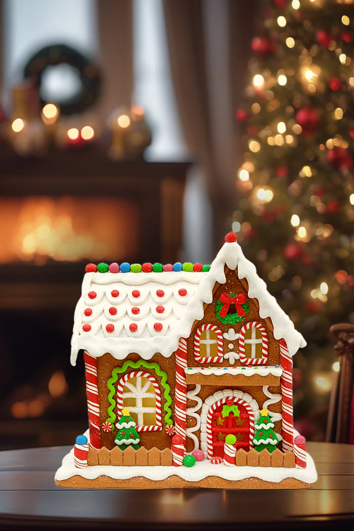 Christmas Gingerbread House Snowy Roof. Wizardi Festive Decoration F07-N2-24-A2560