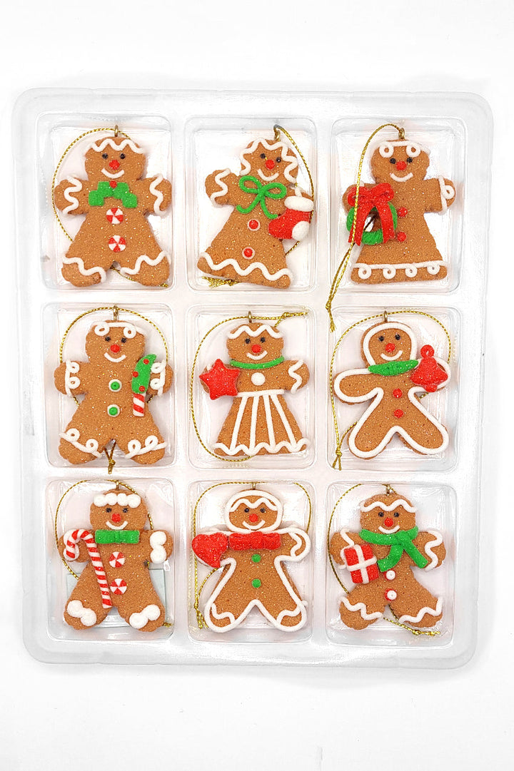 Set of 9 Small Christmas Gingerbread Ornaments. Wizardi Festive Decoration F07-N2-3-W2597A