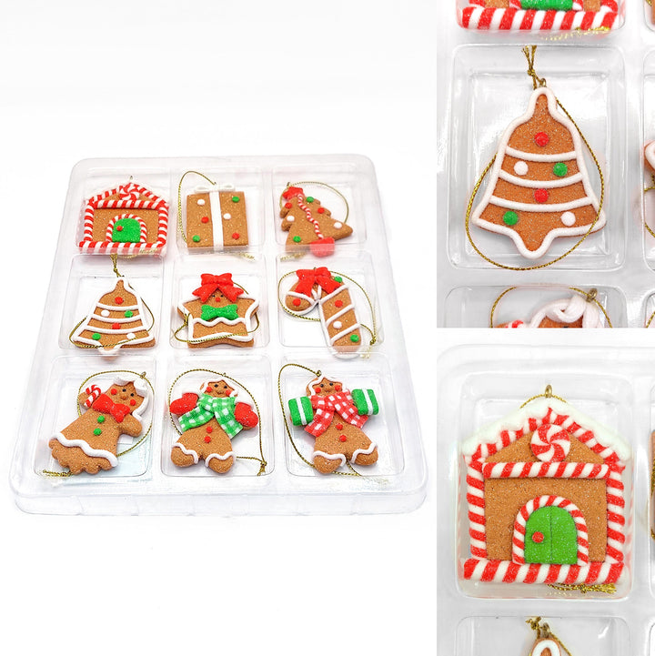 Set of 9 Small Christmas Gingerbread Ornaments. Wizardi Festive Decoration F07-N2-3-W2597B