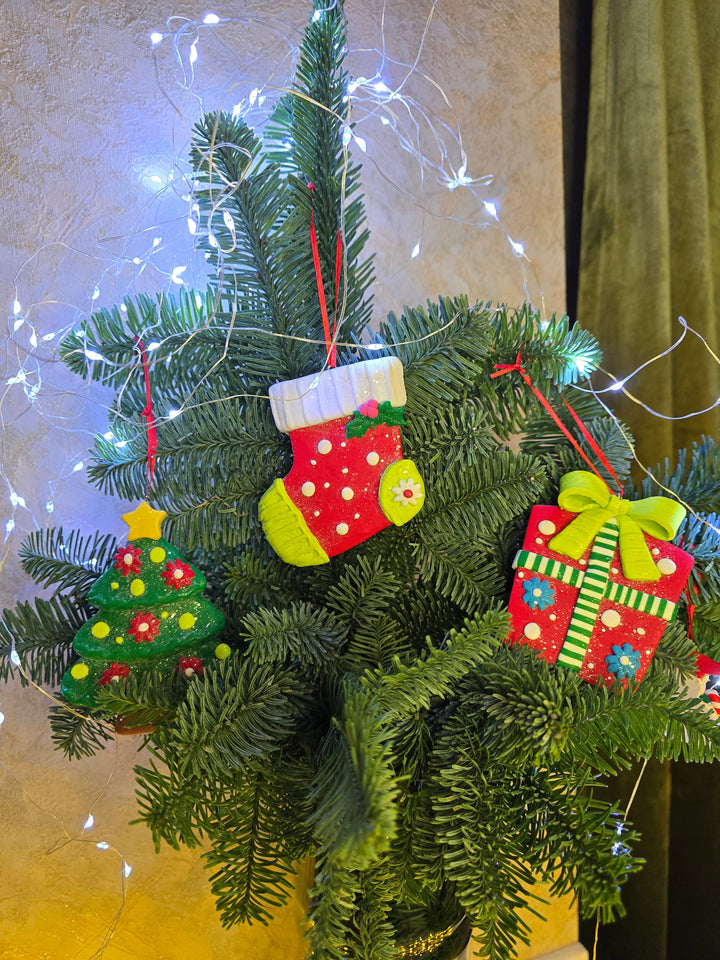 Christmas Ornament - Glossy Gingerbread Sock. Wizardi Festive Decoration F07-N2-6-A2585B