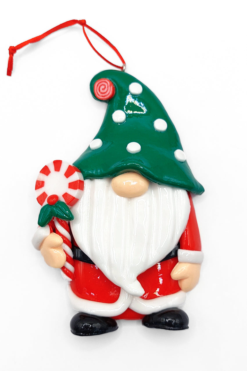 Christmas Ornament Glossy Gingerbread Santa with Candy Cane. Wizardi Festive Decoration F07-N2-7-E2511A