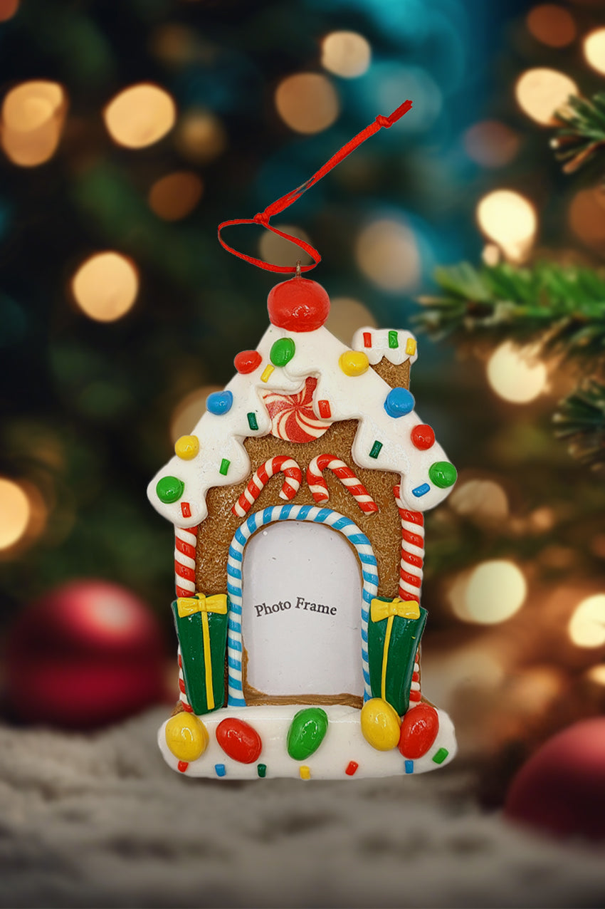 Christmas Ornament - Glossy Gingerbread Gingerbread House Frame. Wizardi Festive Decoration F07-N2-8-SEE200B