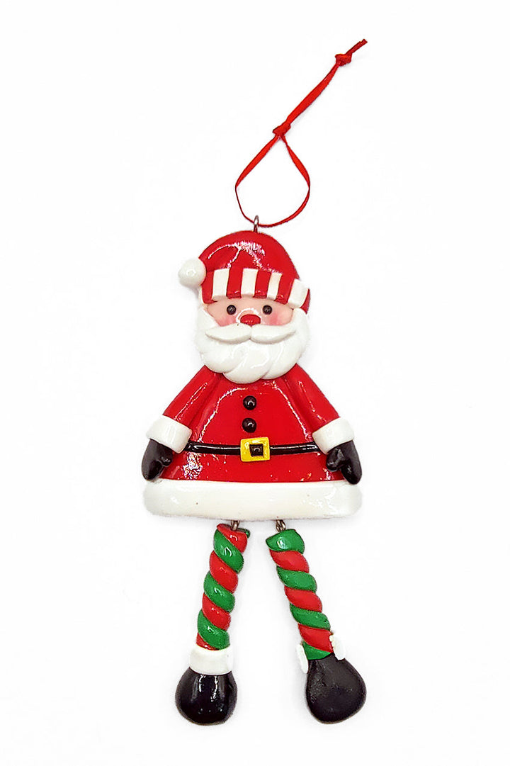 Christmas Ornament - Glossy Gingerbread Santa with Dangling Legs. Wizardi Festive Decoration F07-N2-9-SAA202A
