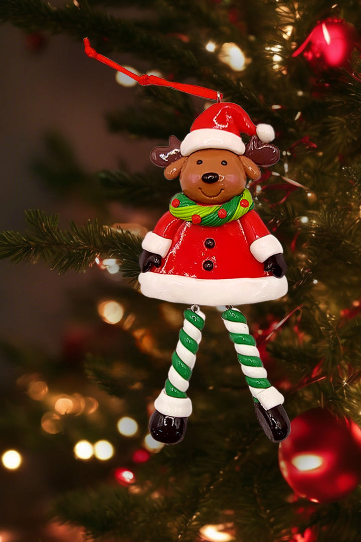 Christmas Ornament - Glossy Gingerbread Reindeer with Dangling Legs. Wizardi Festive Decoration F07-N2-9-SAA202C