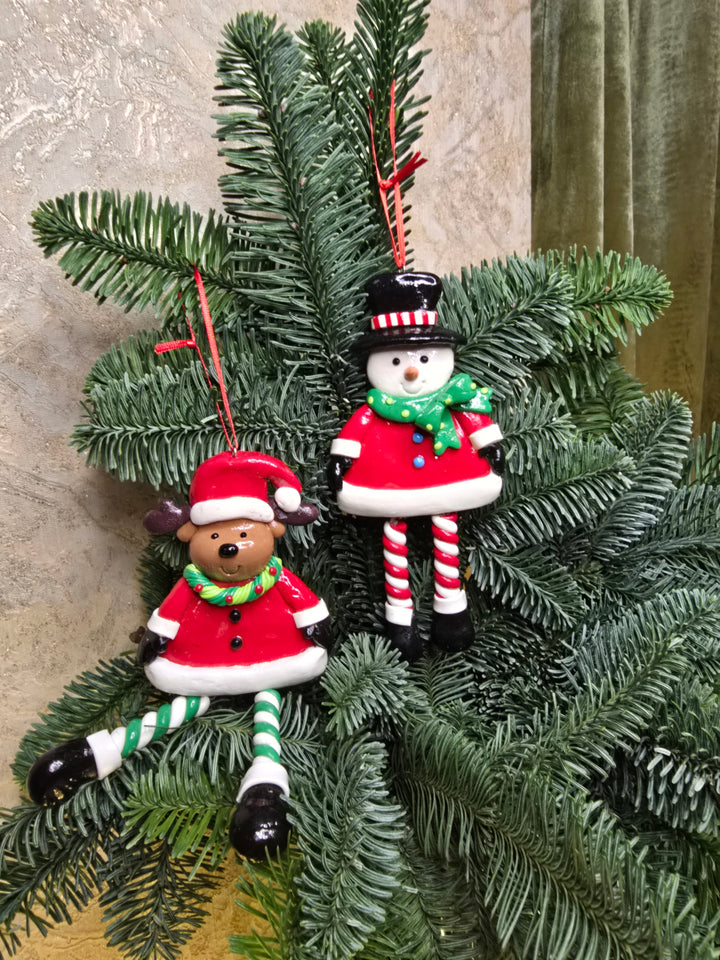 Christmas Ornament - Glossy Gingerbread Snowman with Dangling Legs. Wizardi Festive Decoration F07-N2-9-SAA202B