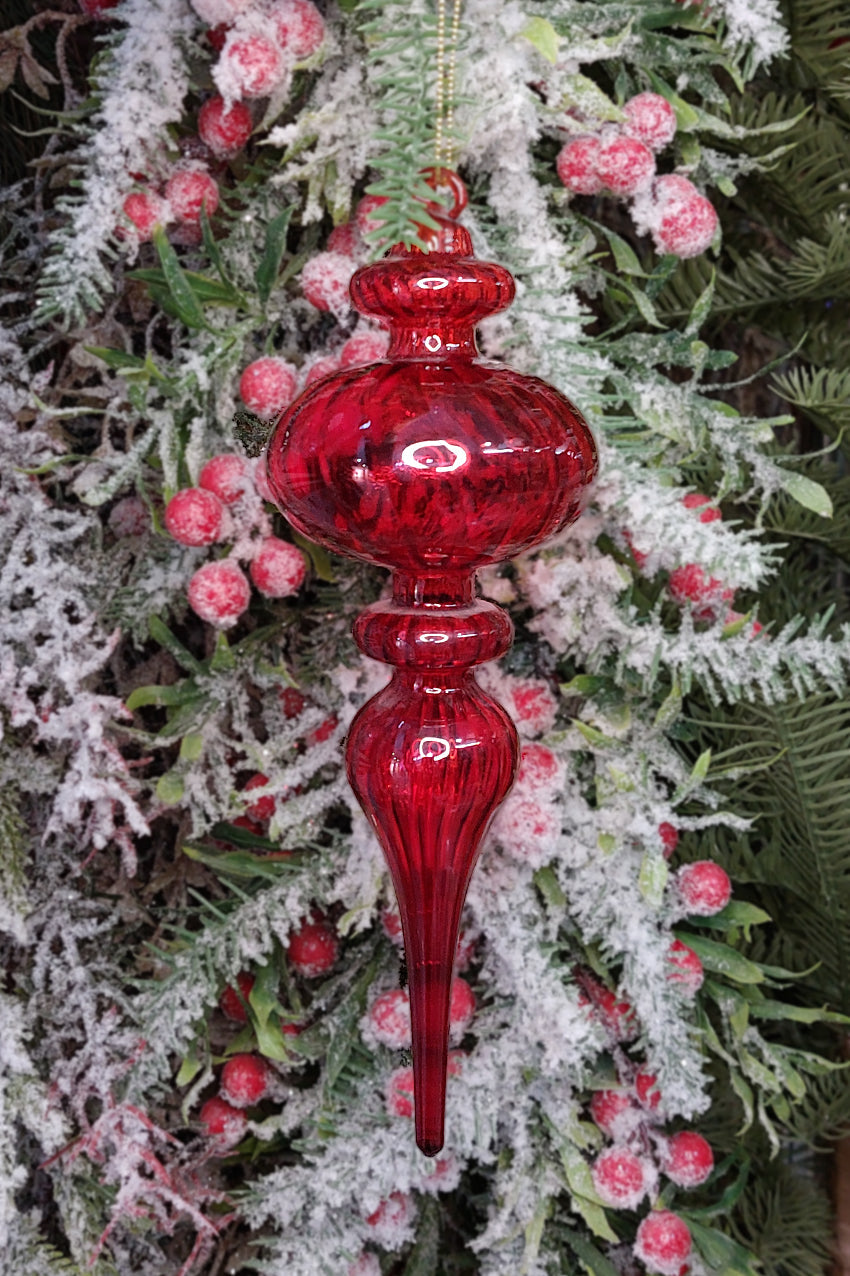 Red Twisted Spire Christmas Glass Ornament by Wizardi F07M10-9