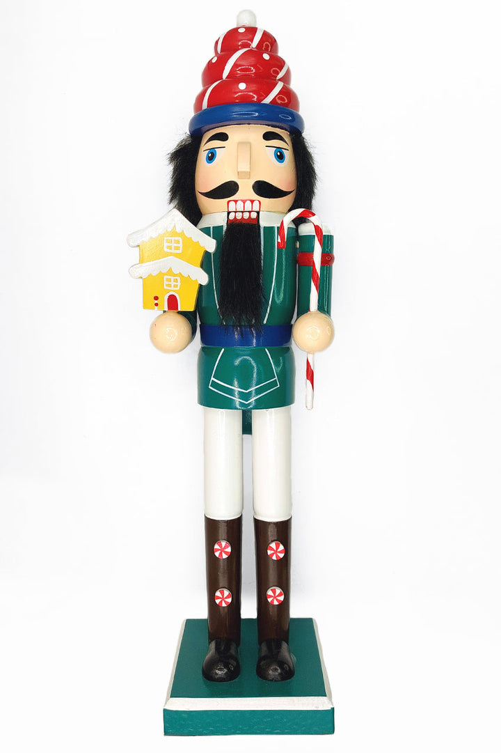 Christmas Nutcracker with a Little House. Wizardi Classic Wooden Festive Decoration F07M14-41-N01058D