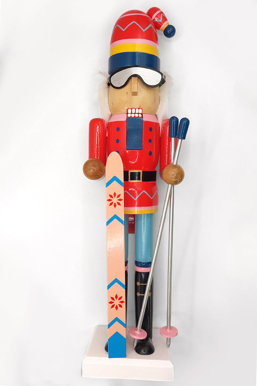 Christmas Nutcracker the Skier. Wizardi Classic Wooden Festive Decoration F07M14-42-N01826A