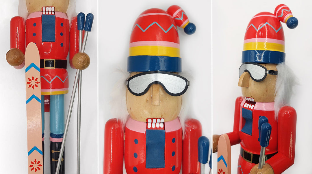 Christmas Nutcracker the Skier. Wizardi Classic Wooden Festive Decoration F07M14-42-N01826A