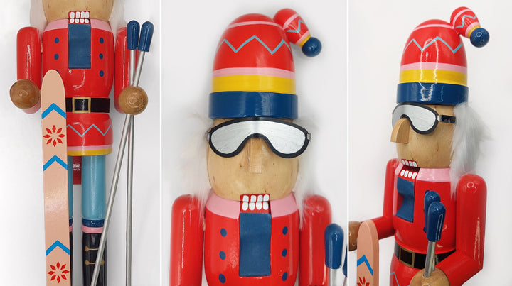 Christmas Nutcracker the Skier. Wizardi Classic Wooden Festive Decoration F07M14-42-N01826A