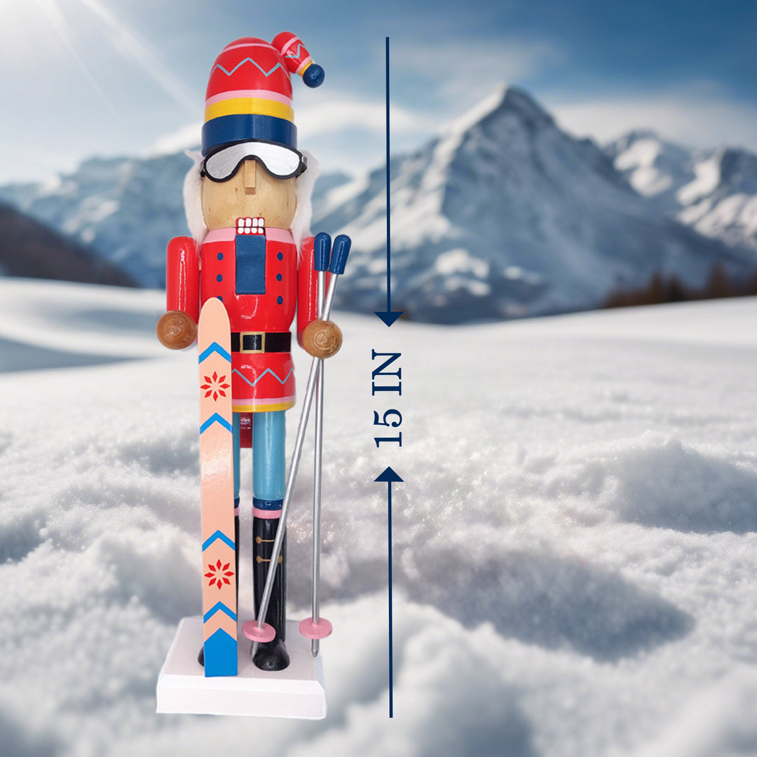 Christmas Nutcracker the Skier. Wizardi Classic Wooden Festive Decoration F07M14-42-N01826A