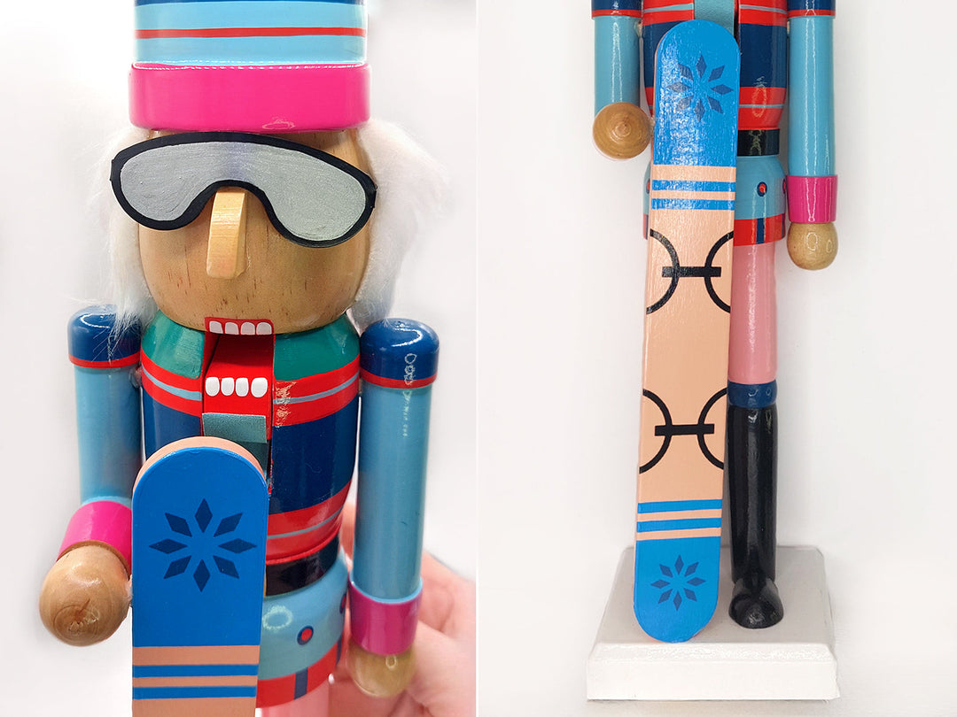 Christmas Nutcracker the Snowboarder. Wizardi Classic Wooden Festive Decoration F07M14-42-N01826B