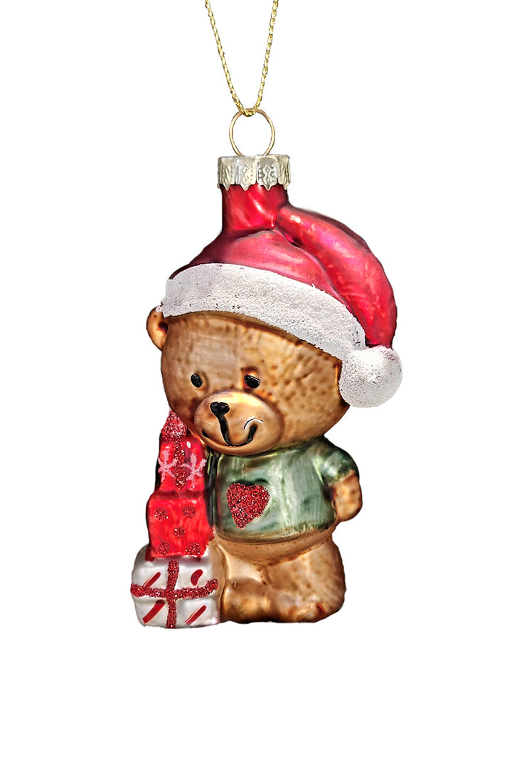 Teddy Bear with Gift Christmas Glass Ornament by Wizardi F07M3-14 HB-SY25084