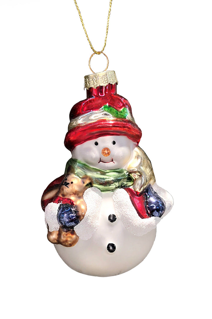 Snowman with Teddy Bear Christmas Glass Ornament by Wizardi F07M3-44 HB-SY25184