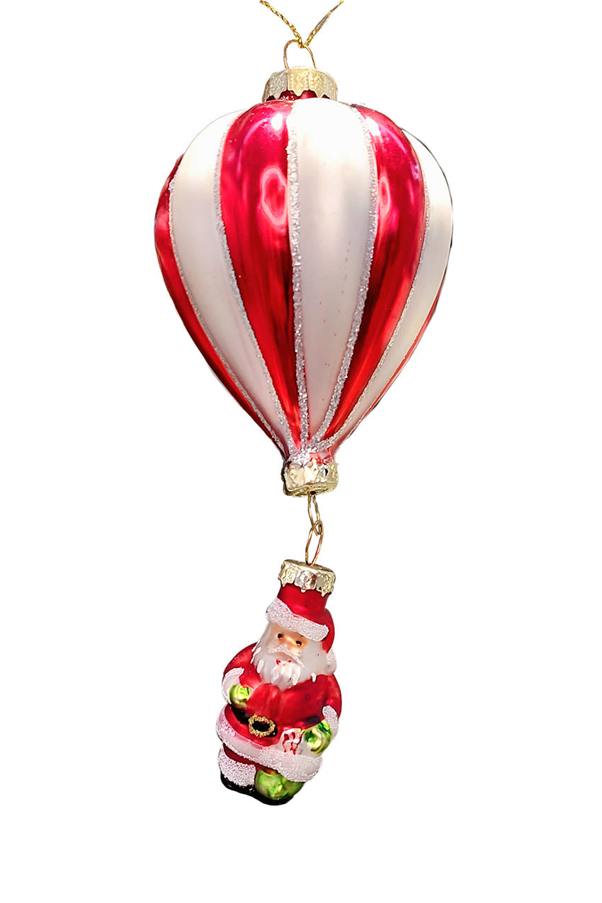 Striped Red and White Ball with Santa Christmas Glass Ornament by Wizardi F07M3-52 HB-SY25777
