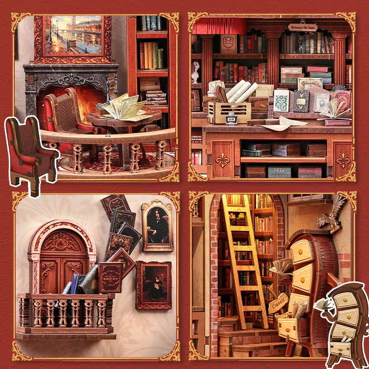Thames Bookstore Miniature Dollhouse Kit by Wizardi F07M5-72-CWGB405