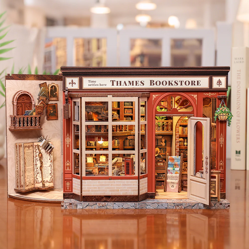 Thames Bookstore Miniature Dollhouse Kit by Wizardi F07M5-72-CWGB405