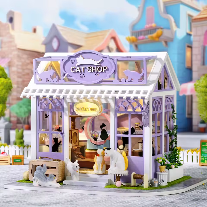 Cat Shop Miniature Dollhouse Kit by Wizardi F07M5-76-AC-003-A