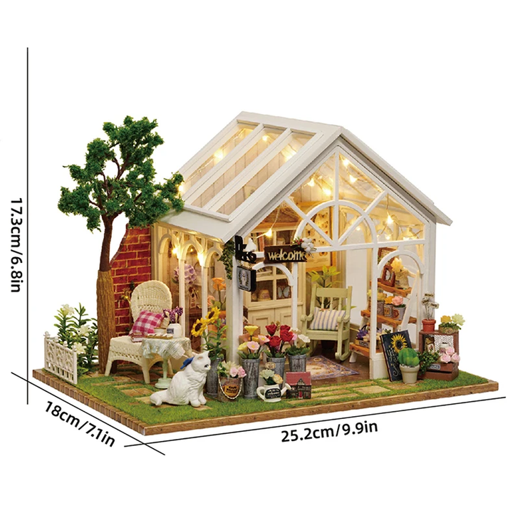 Sunshine Greenhouse Dollhouse Kit - Miniature Wizardi Roombox Kit F07M51-59-A-067-A