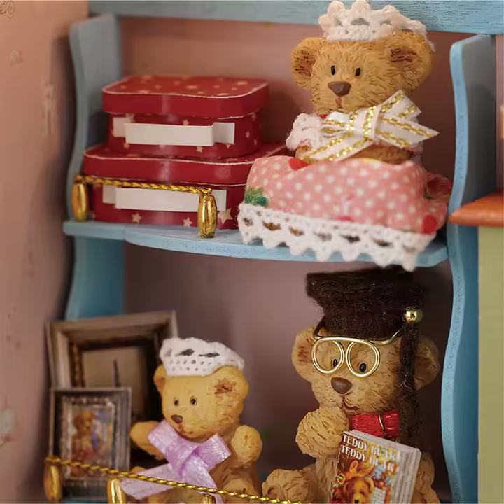 Little Bear Story Dollhouse Kit - Miniature Wizardi Roombox Kit with LED Light F07M51-65-F-016-A