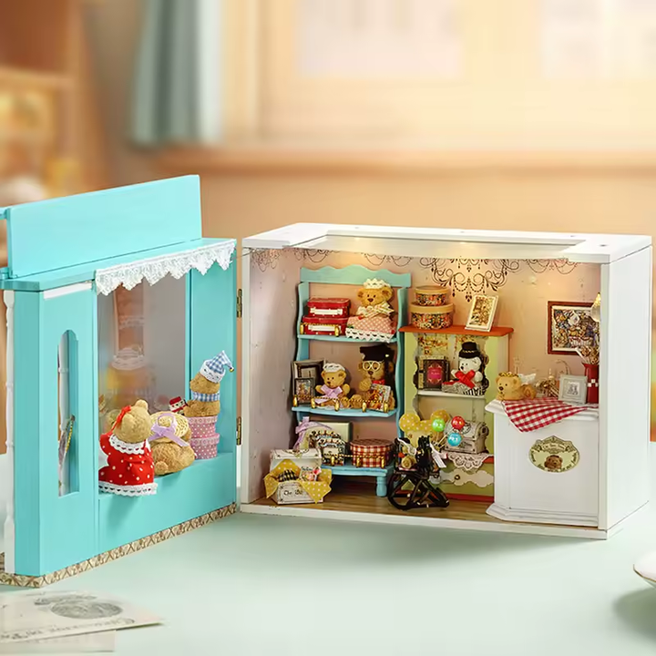 Little Bear Story Dollhouse Kit - Miniature Wizardi Roombox Kit with LED Light F07M51-65-F-016-A