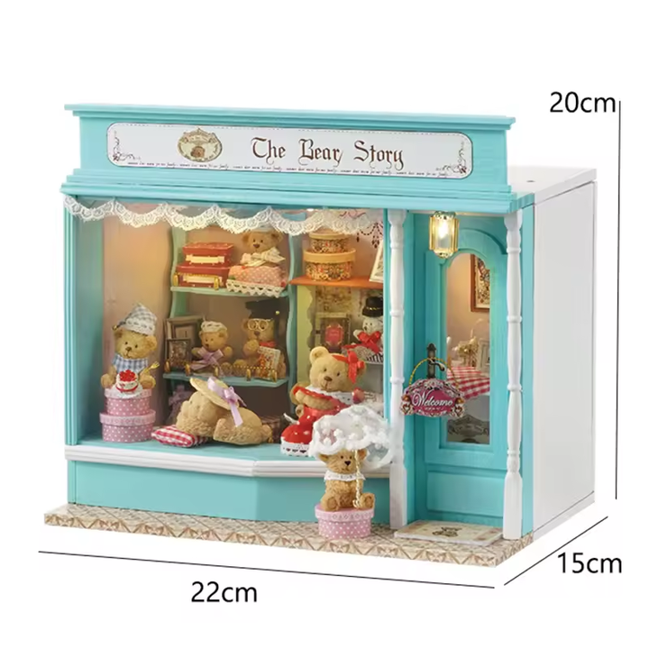 Little Bear Story Dollhouse Kit - Miniature Wizardi Roombox Kit with LED Light F07M51-65-F-016-A