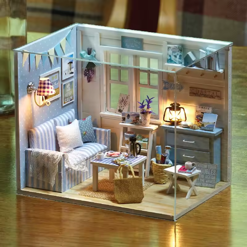 Fresh Sunshine Dollhouse Kit - Miniature Wizardi Roombox Kit with LED Light F07M51-72-3016