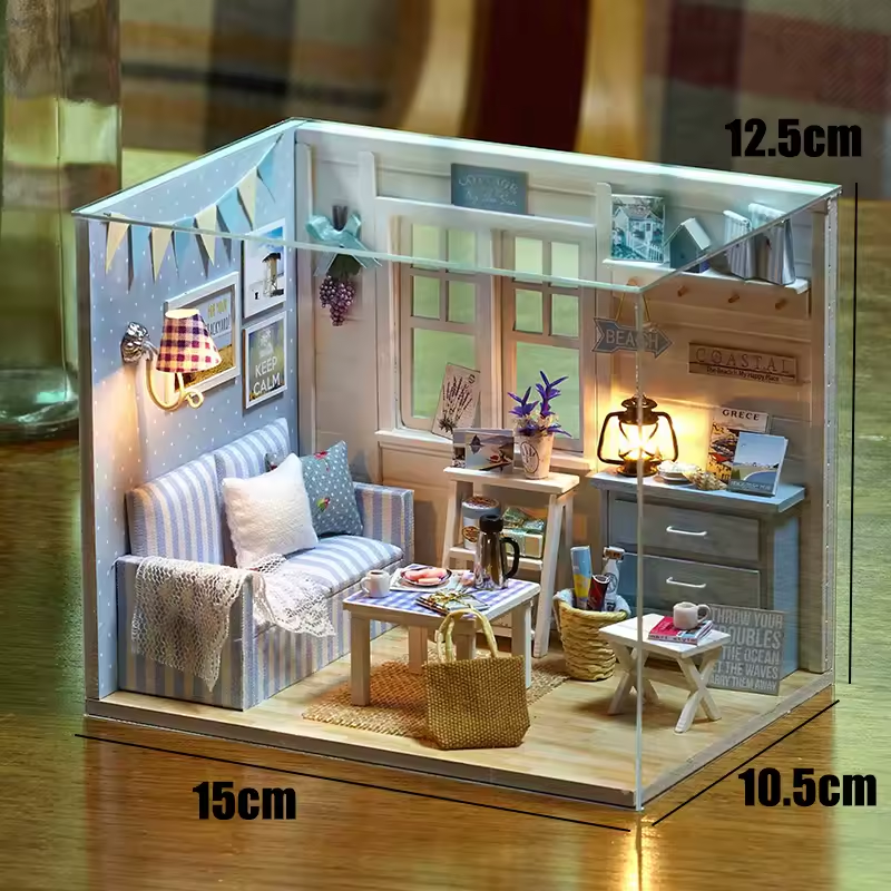 Fresh Sunshine Dollhouse Kit - Miniature Wizardi Roombox Kit with LED Light F07M51-72-3016