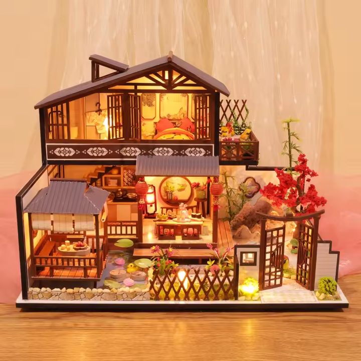 Japanese House Dollhouse Kit - Miniature Wizardi Roombox Kit with LED Light F07M51-78-P002-A